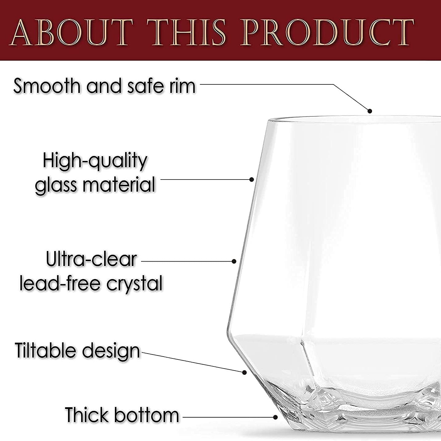 Diamond Shape Whiskey Glasses Set of 6, 300ml | The Bar Shop