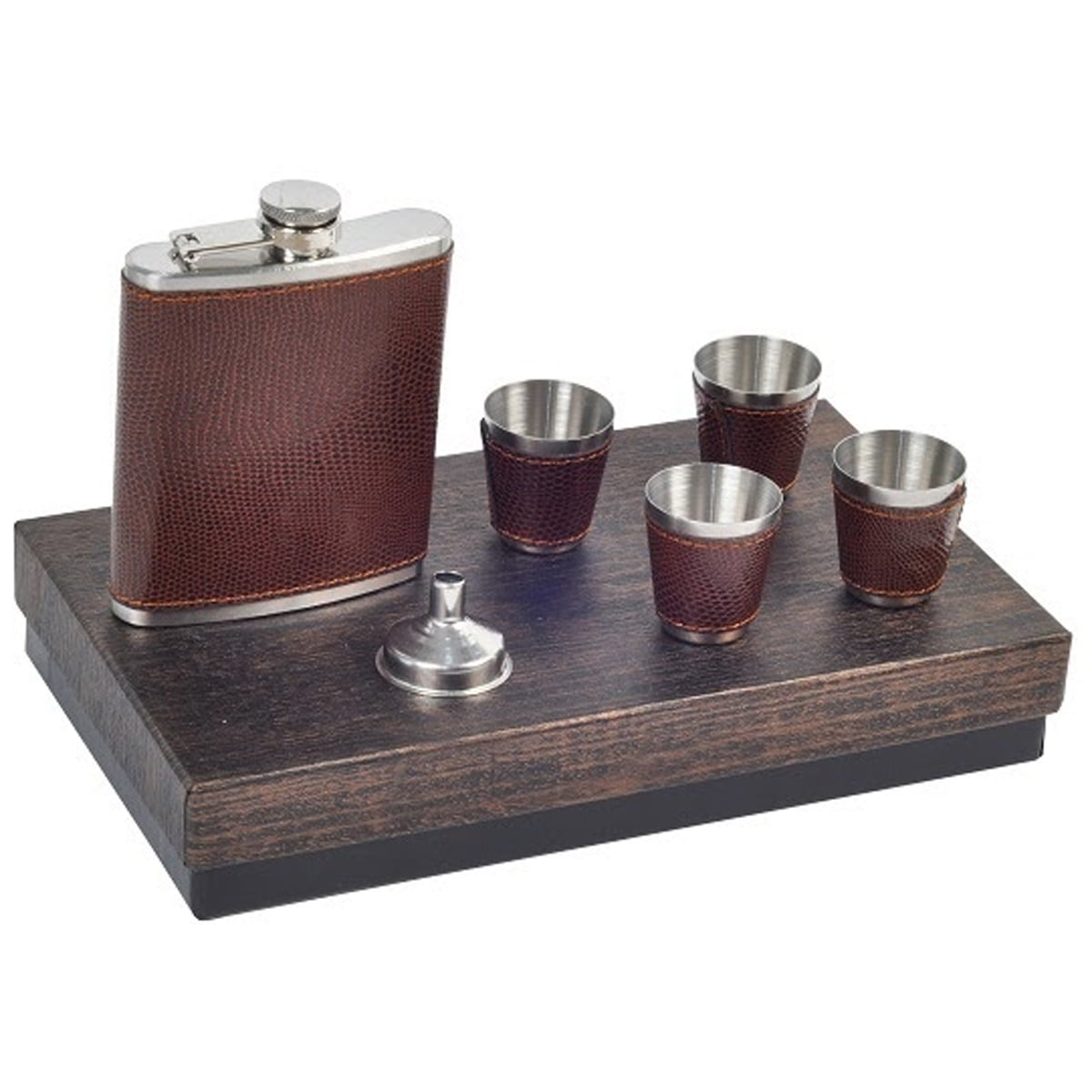 Leather Covered Hip Flask Set with Shot Glasses and Filler The Bar Shop