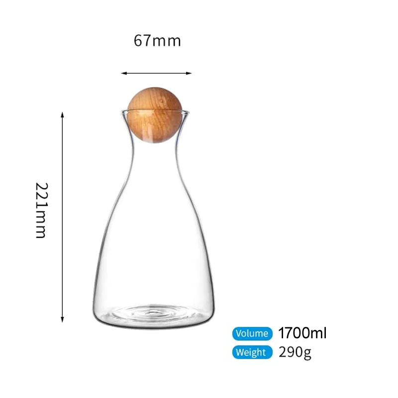 Glass Decanter for Wines and Whiskeys with Wooden Stopper, 1700ml - Image 2