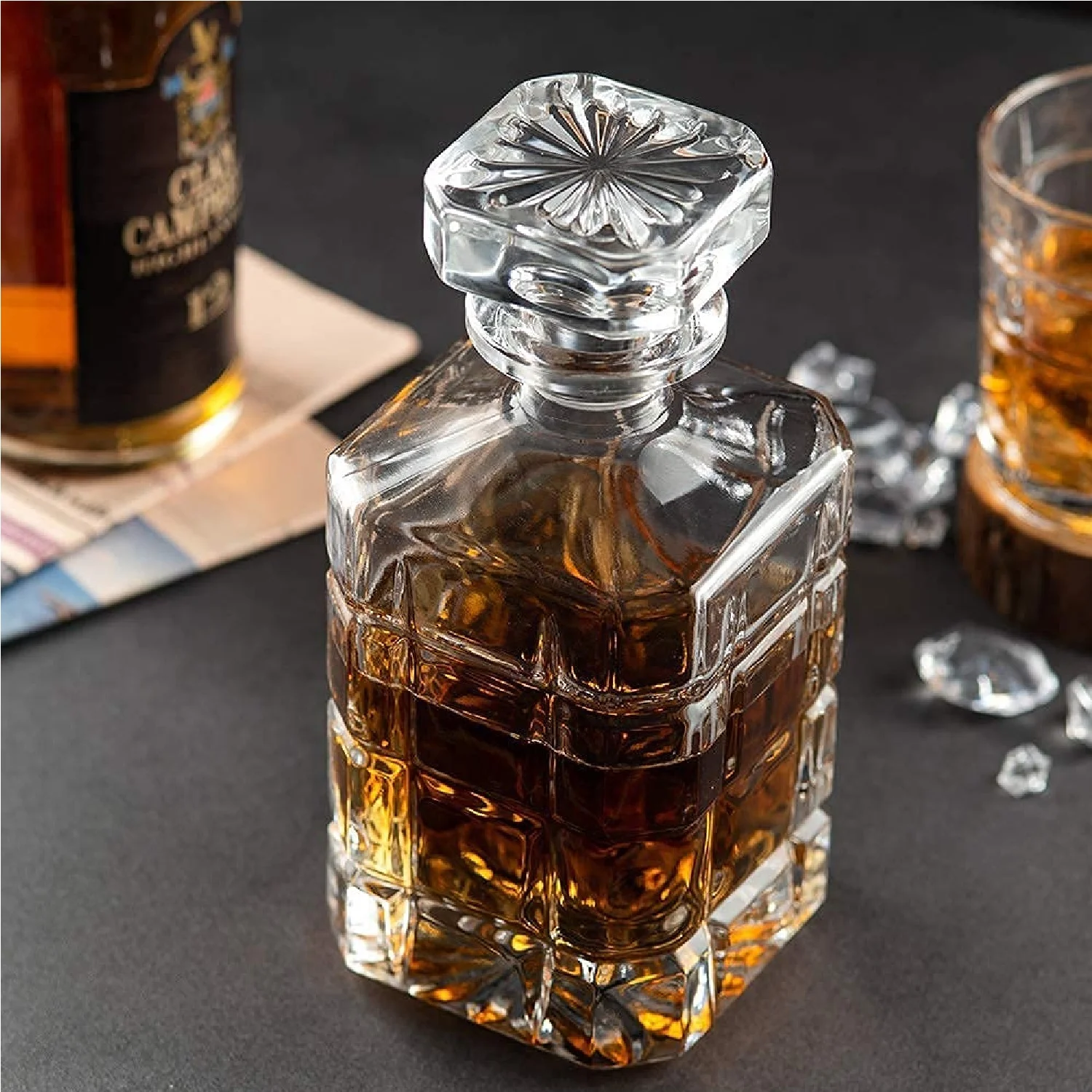 Square Cube Cut Whiskey Decanter, 900ml - Image 4