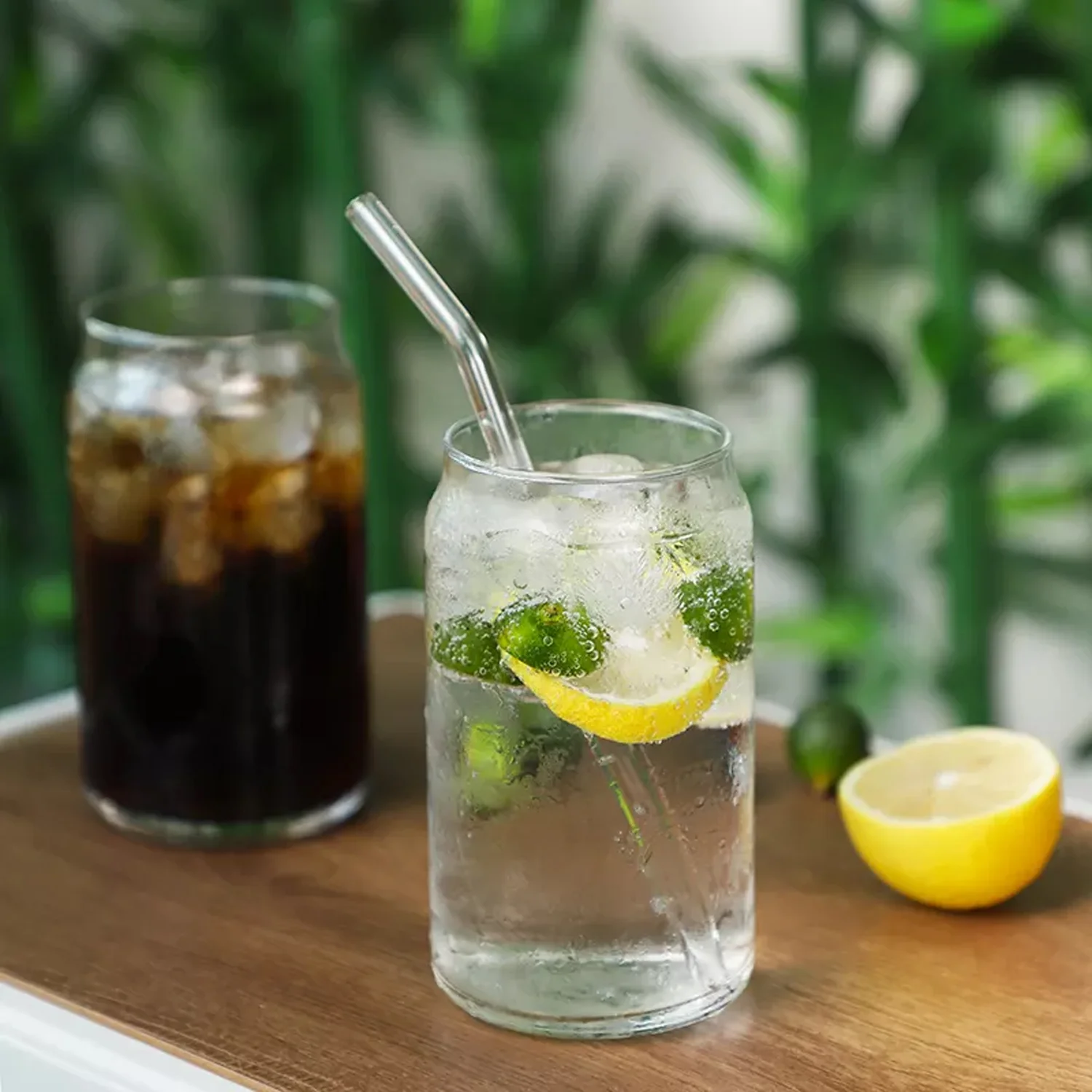 Glass Can Set with Glass Straw, Pack of 2, 500 ml - Image 2