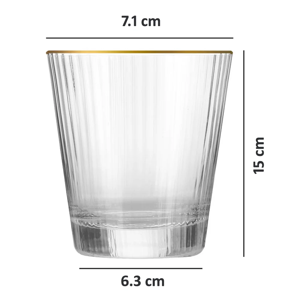 Ribbed Whiskey Glasses with Gold Rim, Set of 6, 330ml - Image 3